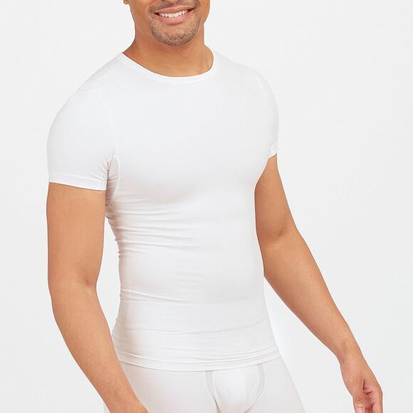 Spanx Men Large White Sculpt Cotton Short Sleeve T Shirt Crew Neck Preppy G30-10 - Picture 1 of 7